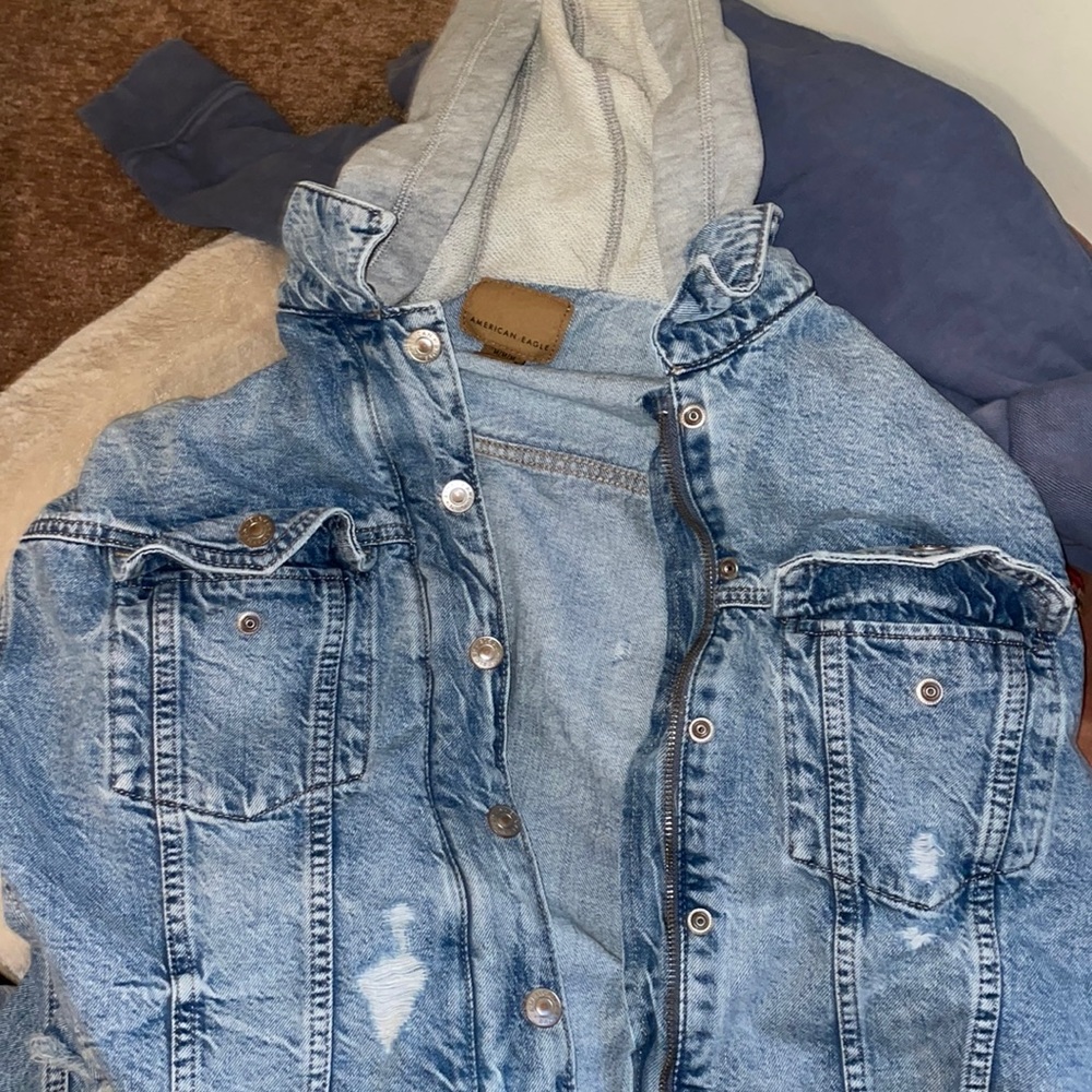 Cropped ripped jean jacket